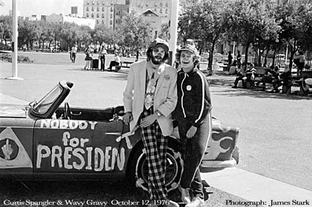 Curtis Spangler and Wavy Gravy October 12, 1976 San Francisco Civic Center Plaza Rally - Photograph by James Stark